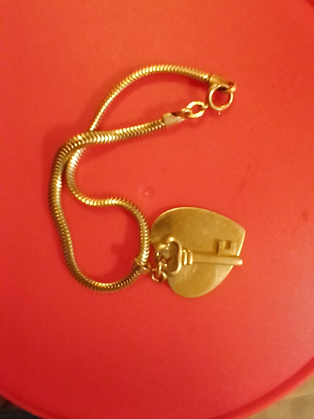 Vintage Forstner 12K Gold Filled Heart Key Pendant Bracelet